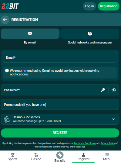 Registrace v 22BIT pro české hráče